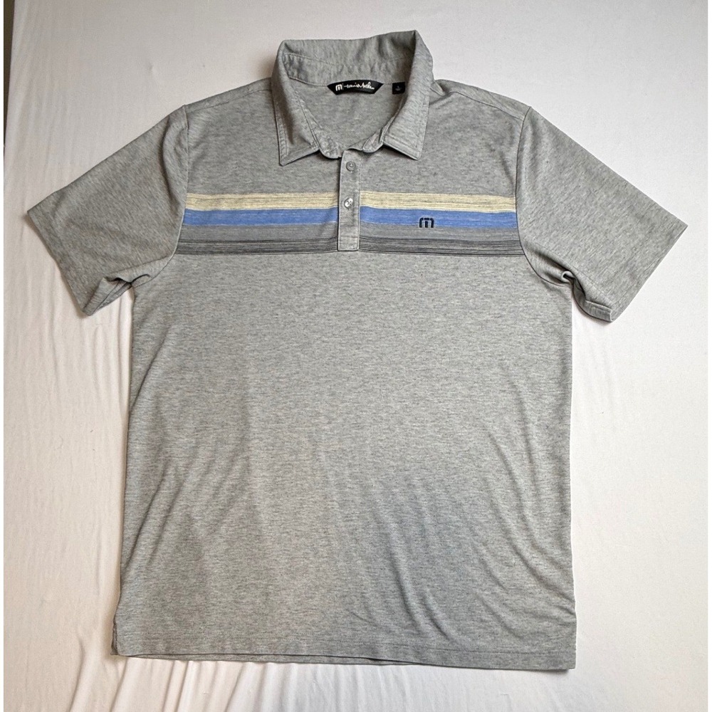 TravisMathew Mens Heather Gray Striped Pima Cotton Golf Polo Shirt Large-2298